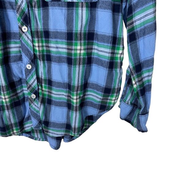 Aerie Plaid‎ Flannel Shirt Women's Small Button Front Blue Green Soft - Picture 4 of 11